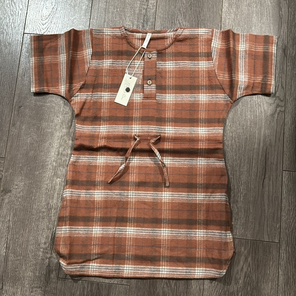 NWT RYLEE + CRU ELENI DRESS / BROWN PLAID 6-7 - Picture 5 of 9